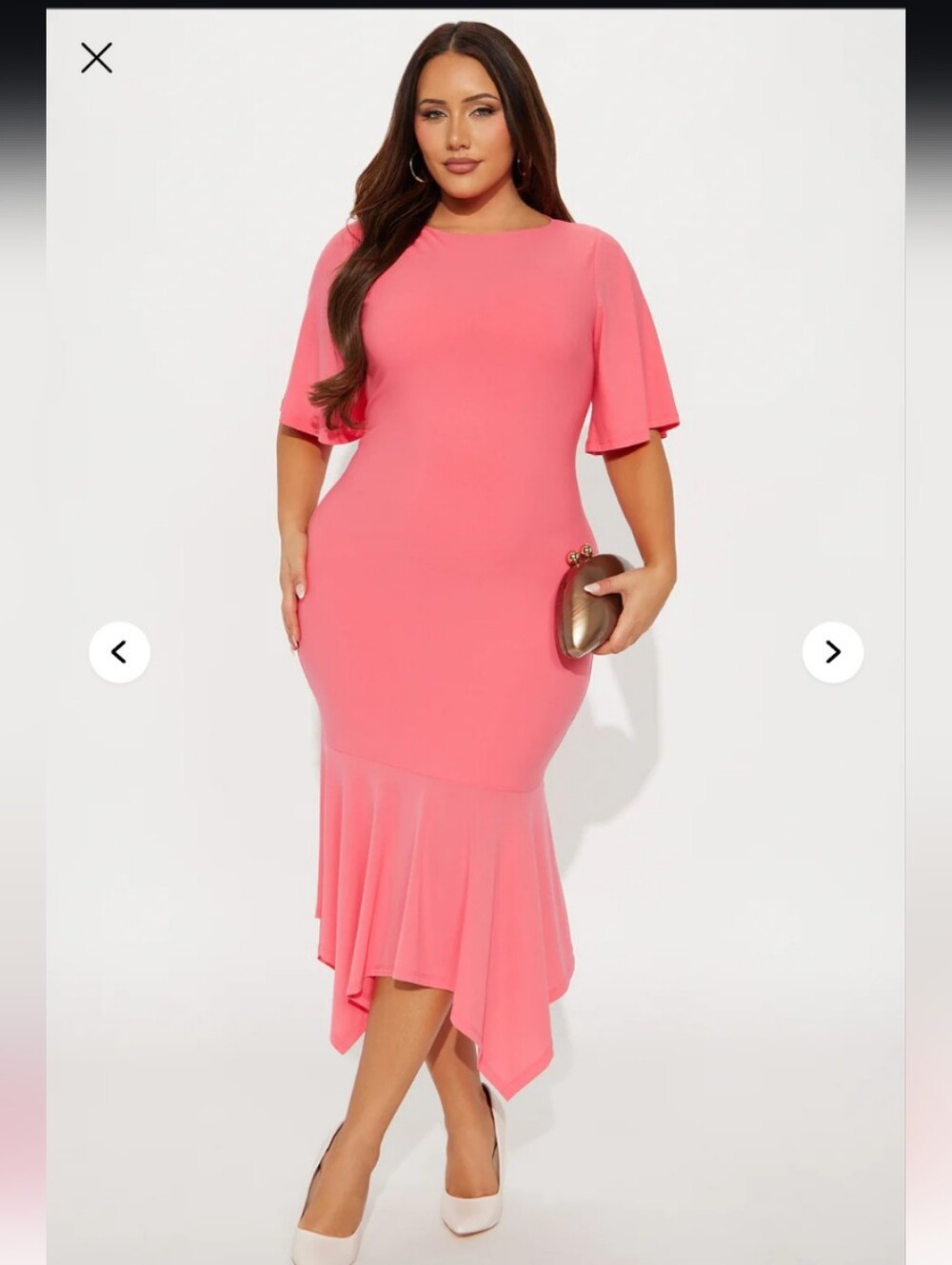 Fashion Nova Audrina Asymmetrical Mermaid Midi Dress - Coral 1X (NWOT)